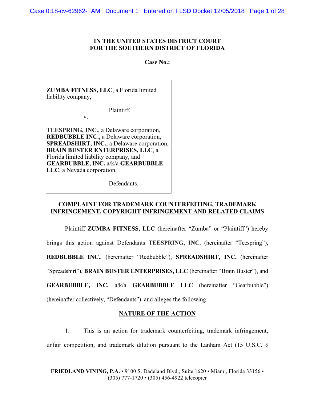 Case 0:18-Cv-62962-FAM Document 1 Entered on FLSD Docket 12/05/2018 Page 1 of 28