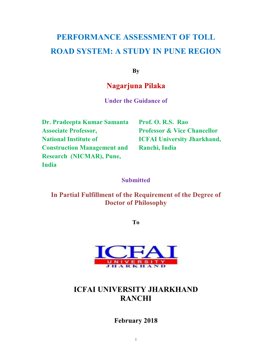 Performance Assessment of Toll Road System: a Study in Pune Region