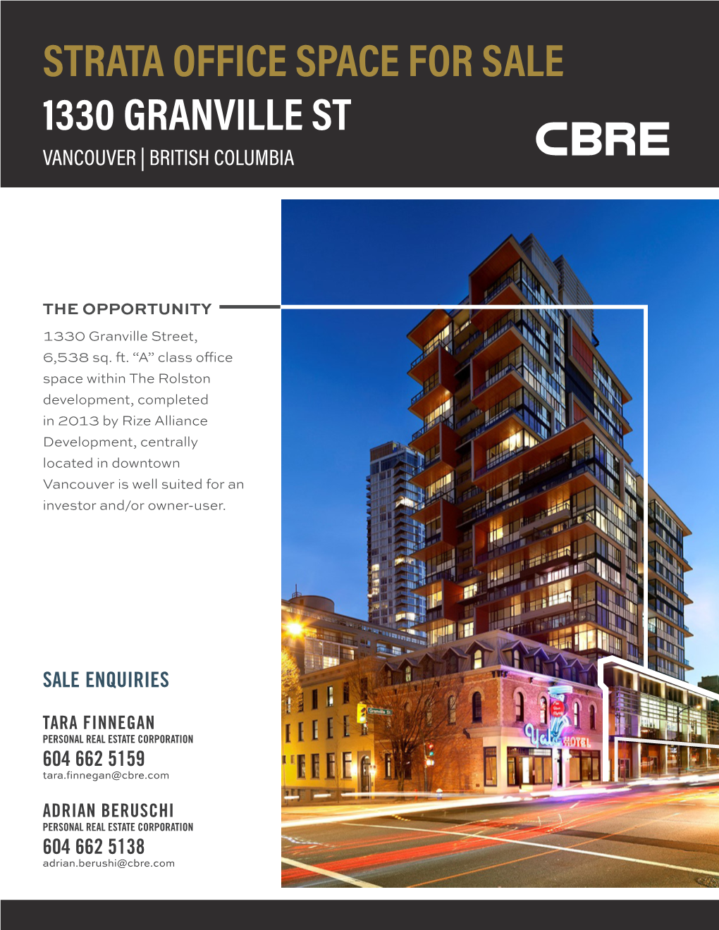 Strata Office Space for Sale 1330 Granville St Vancouver | British Columbia