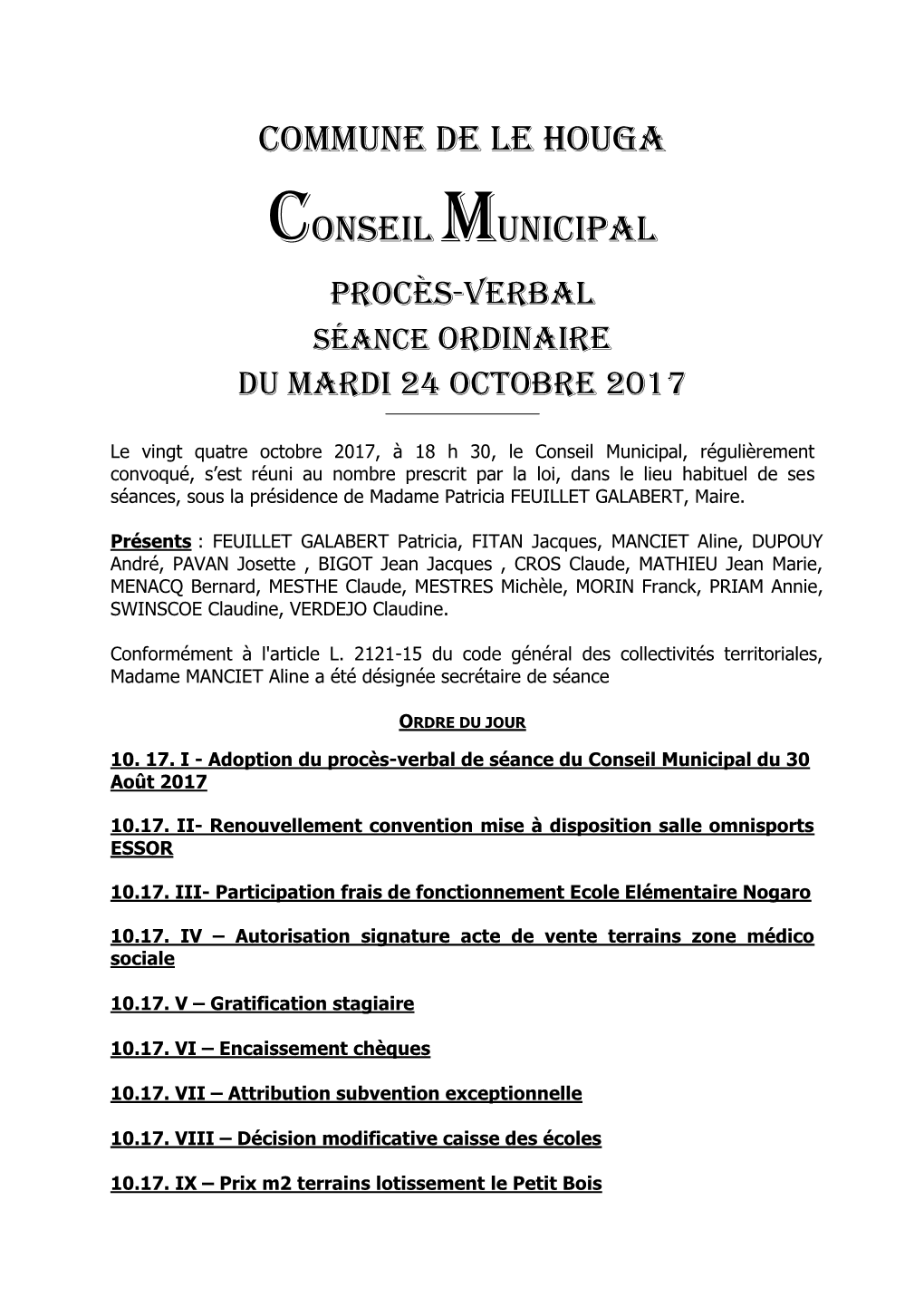 Commune De Le Houga Conseil Municipal