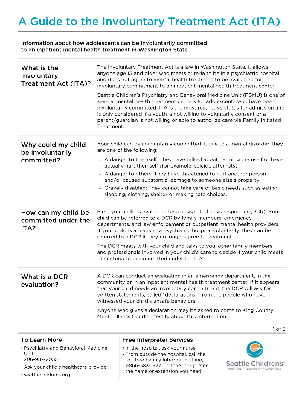 PE2042 a Guide to the Involuntary Treatment Act (ITA)