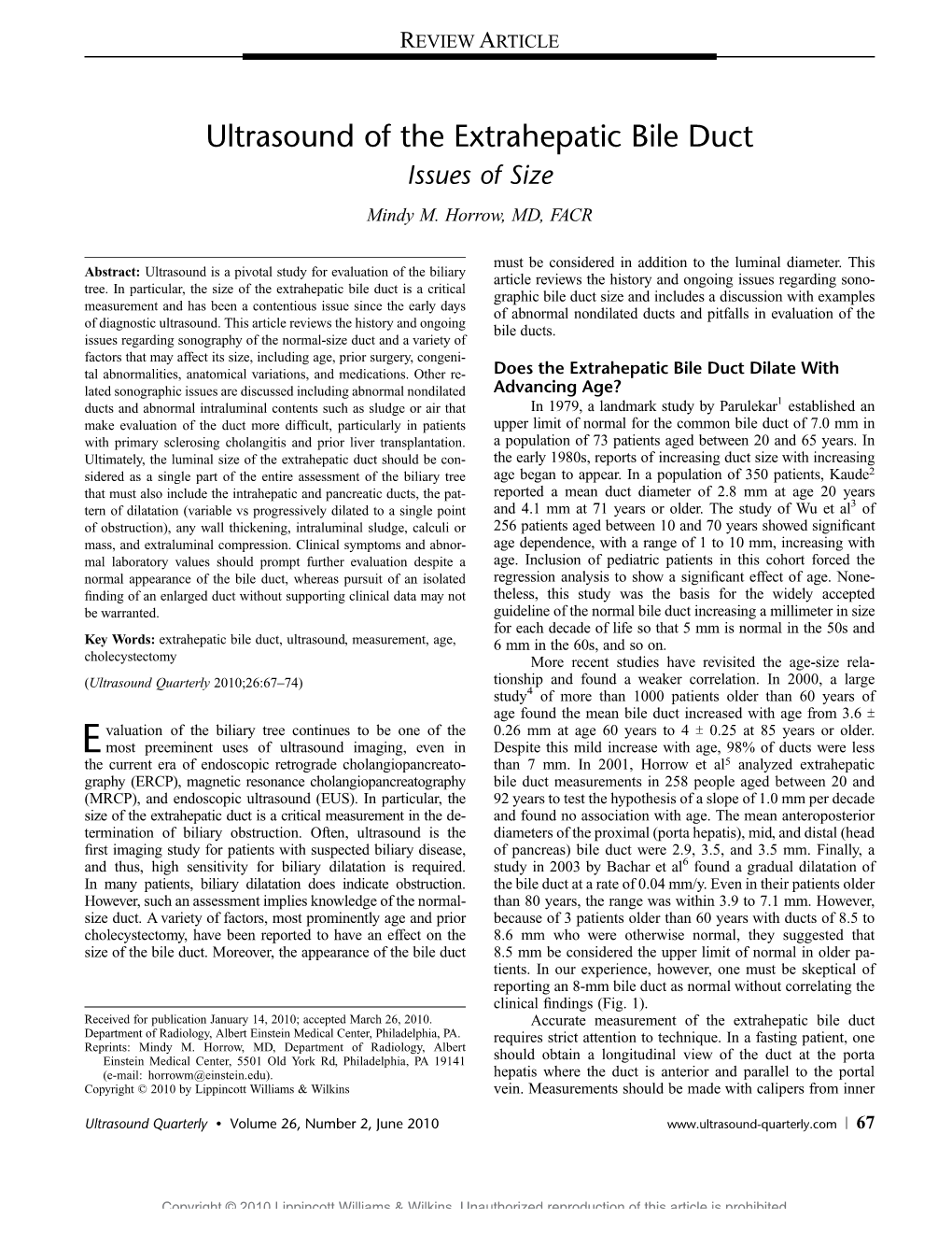 Ultrasound of the Extrahepatic Bile Duct Issues of Size Mindy M