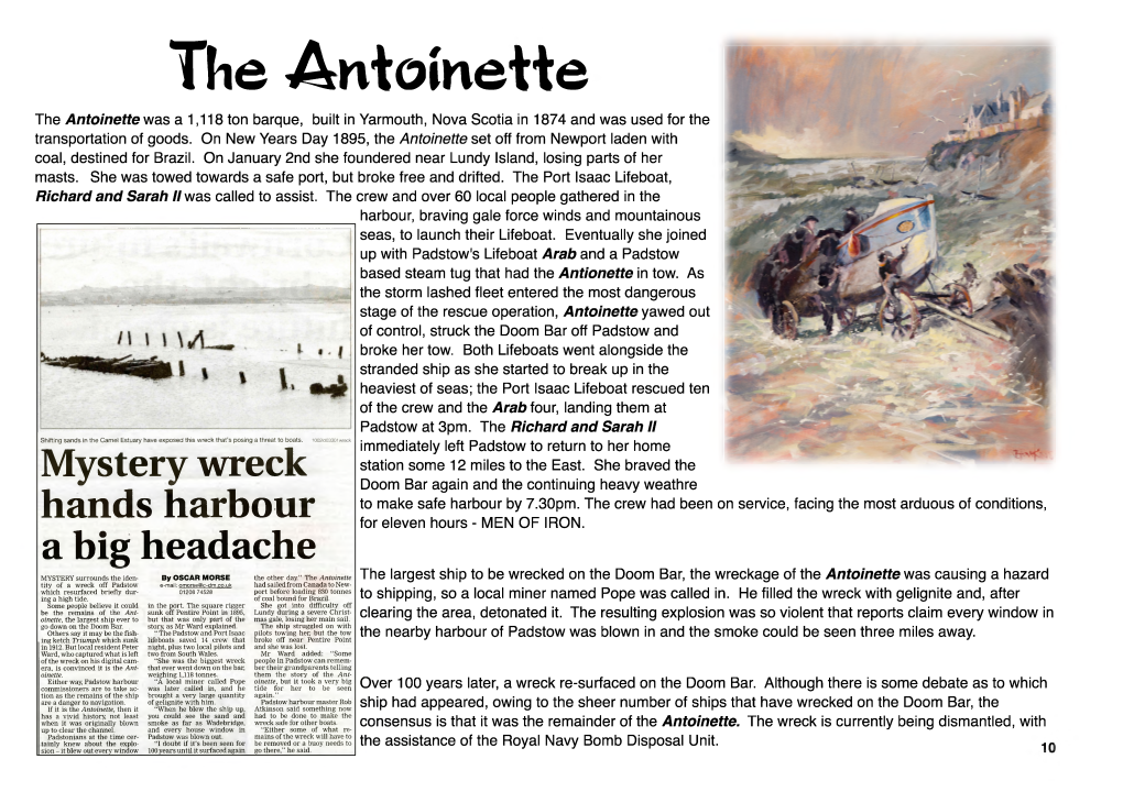 The Antoinette the Antoinette Was a 1,118 Ton Barque, Built in Yarmouth, Nova Scotia in 1874 and Was Used for the Transportation of Goods