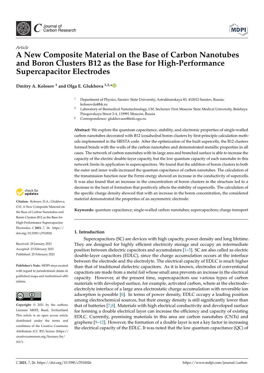 A New Composite Material on the Base of Carbon Nanotubes and Boron Clusters B12 As the Base for High-Performance Supercapacitor Electrodes