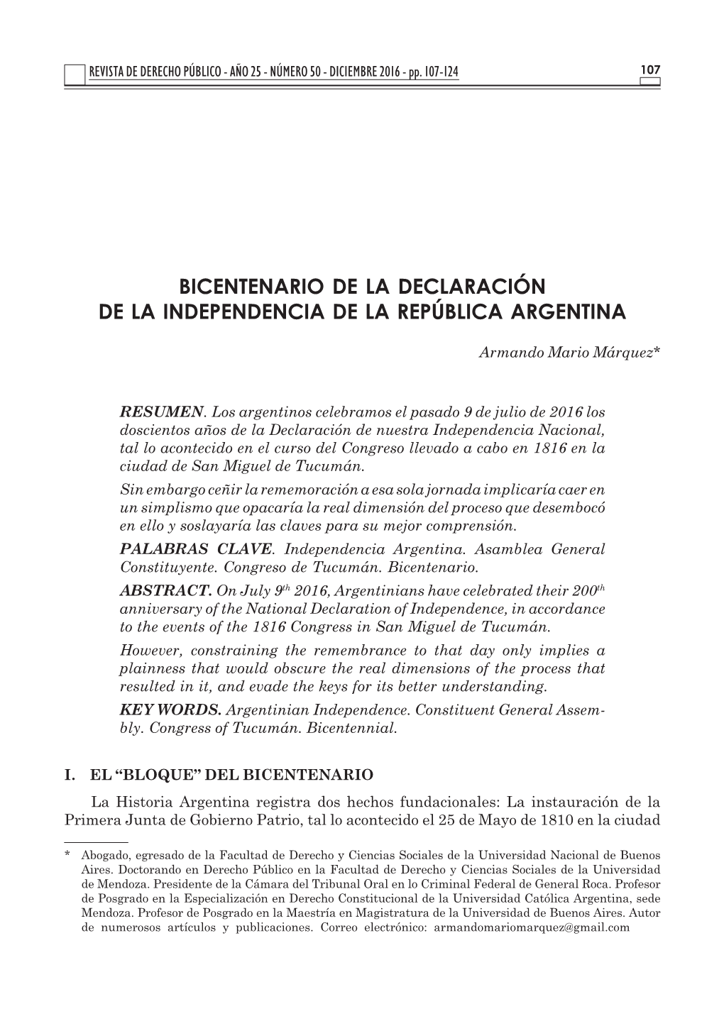 Bicentenario De La Declaración De La Independencia De La República Argentina