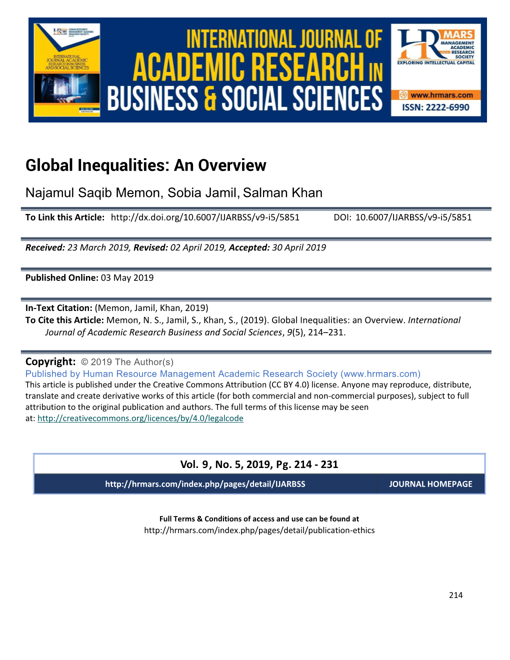 Global Inequalities: an Overview