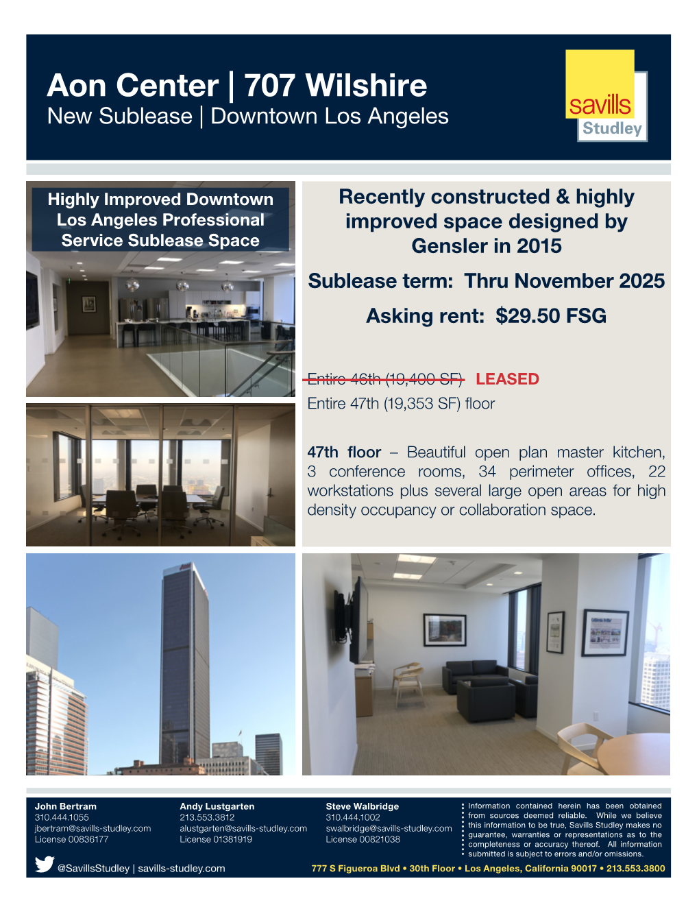 Aon Center | 707 Wilshire New Sublease | Downtown Los Angeles