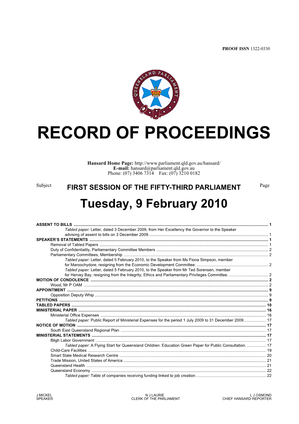 Record of Proceedings