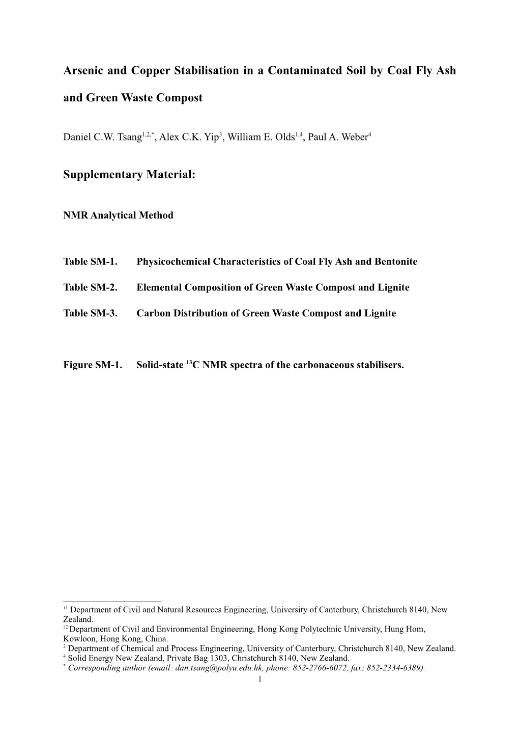 Arsenic and Copper Stabilisation in a Contaminated Soil by Coal Fly Ash and Green Waste