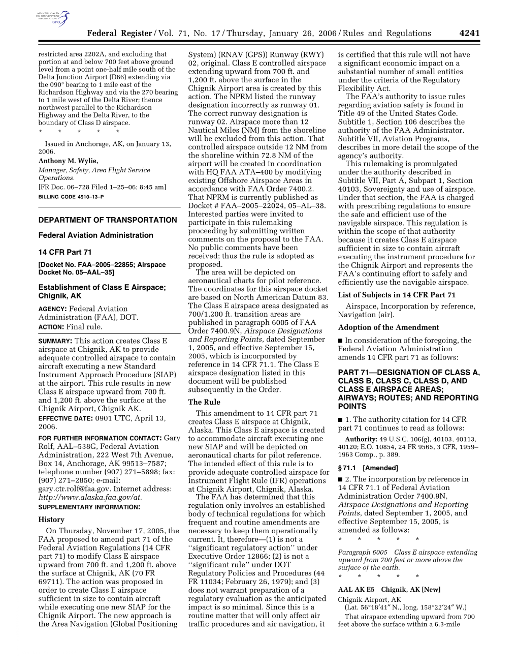 Federal Register/Vol. 71, No. 17/Thursday, January 26, 2006