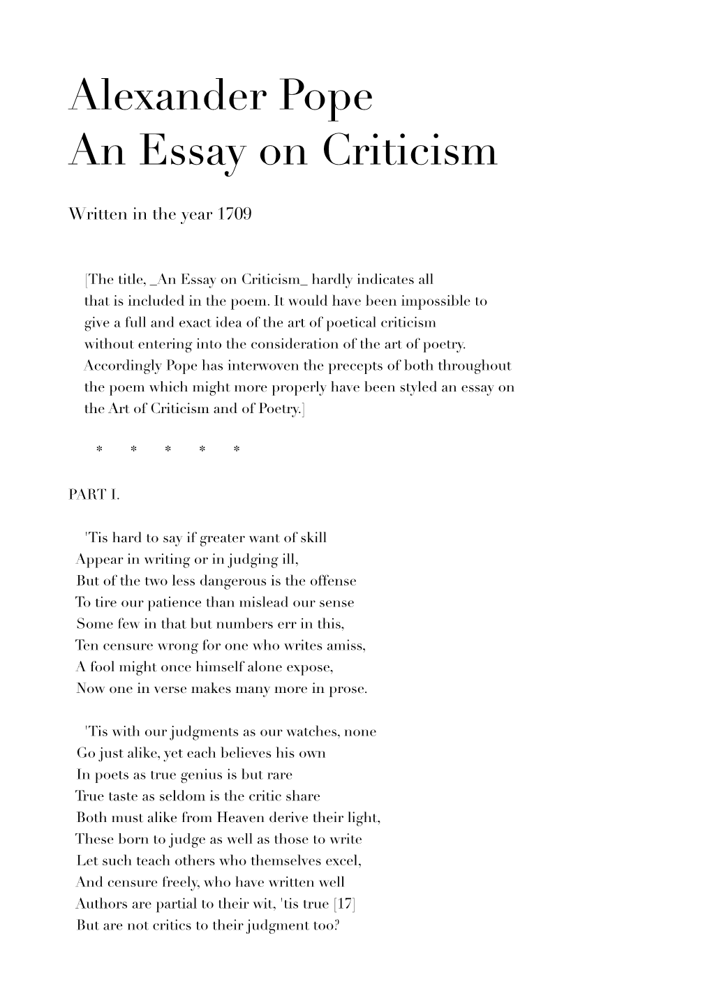 Alexander Pope an Essay on Criticism