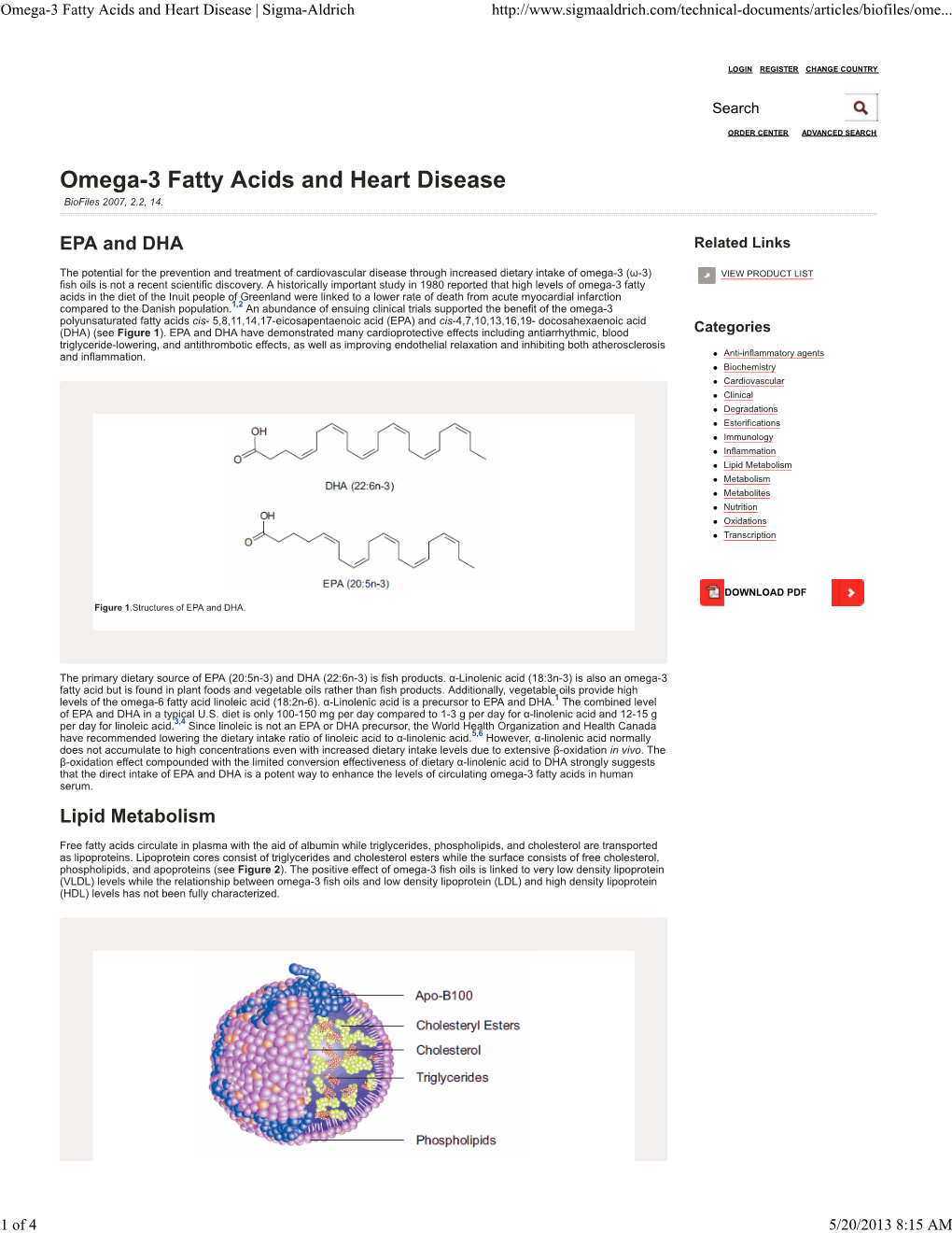 Omega-3 Fatty Acids and Heart Disease | Sigma-Aldrich