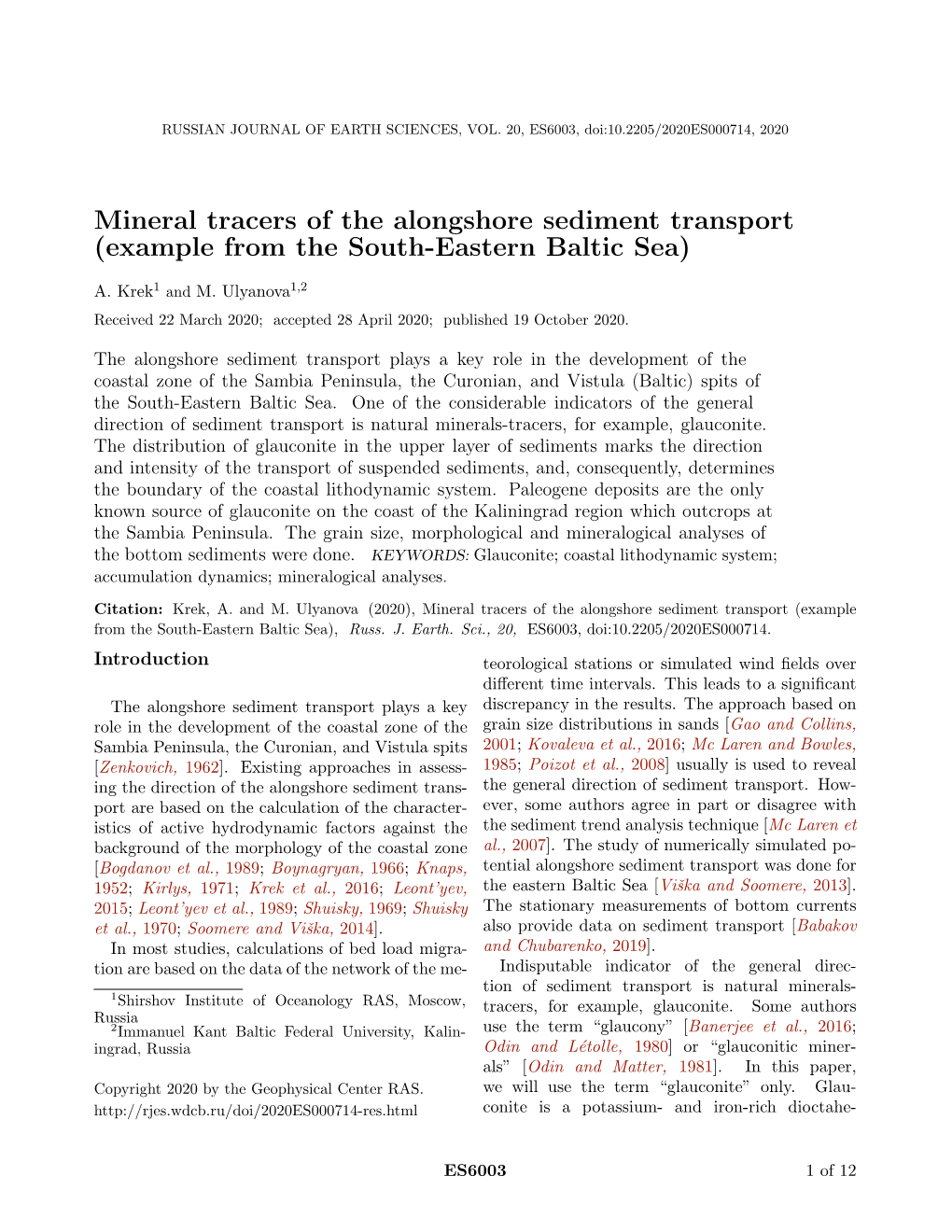 Mineral Tracers of the Alongshore Sediment Transport (Example from the South-Eastern Baltic Sea)