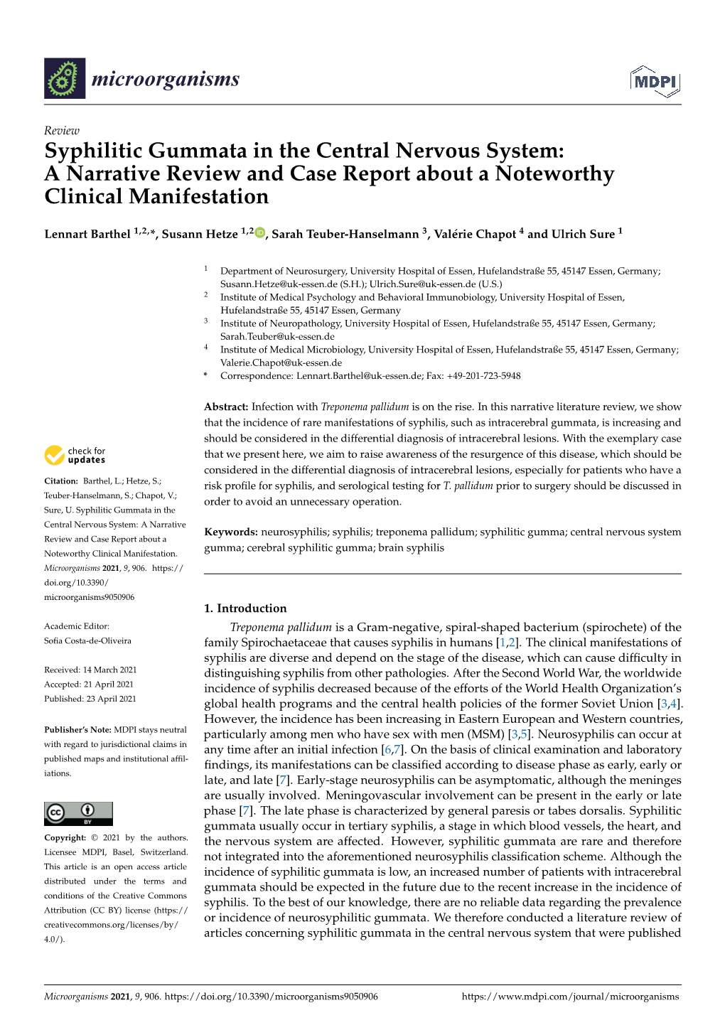 Syphilitic Gummata in the Central Nervous System: a Narrative Review and Case Report About a Noteworthy Clinical Manifestation