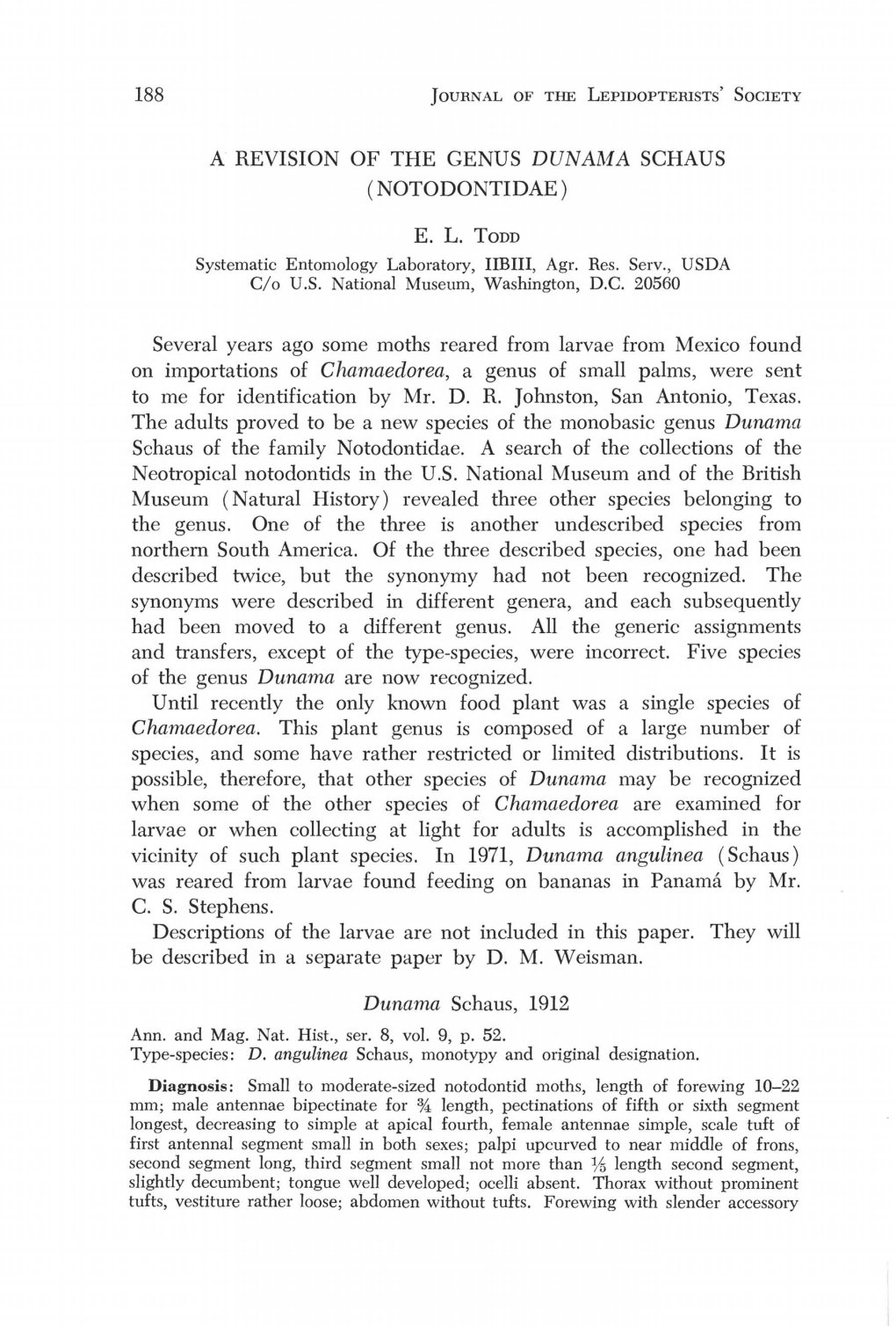 188 a Revision of the Genus Dunama Schaus