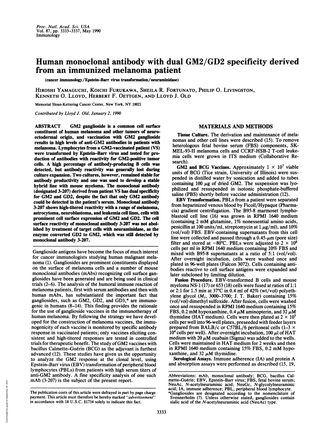 Human Monoclonal Antibody with Dual GM2/GD2 Specificity Derived