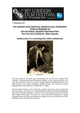 BFI National Archive Gala Screening of Newly Restored British Film
