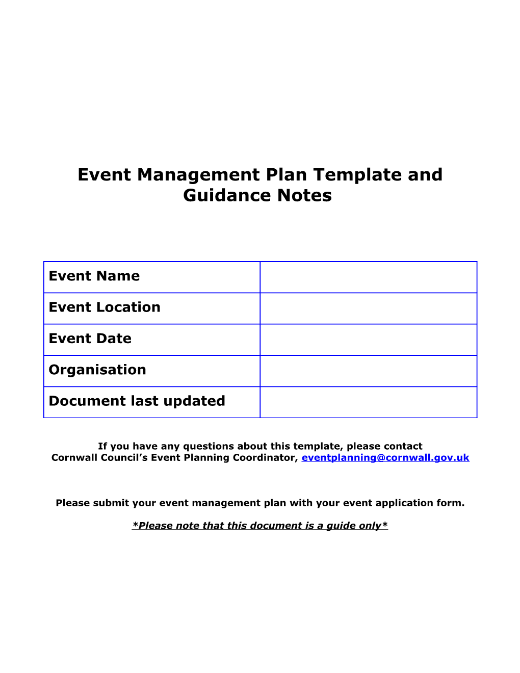 Event Management Plan Template And Guidance Notes