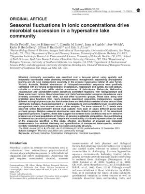 Seasonal Fluctuations in Ionic Concentrations Drive Microbial Succession in a Hypersaline Lake Community