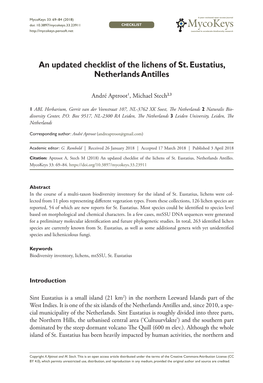 An Updated Checklist of the Lichens of St. Eustatius, Netherlands Antilles