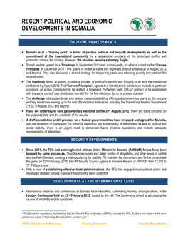 Recent Political and Economic Developements in Somalia