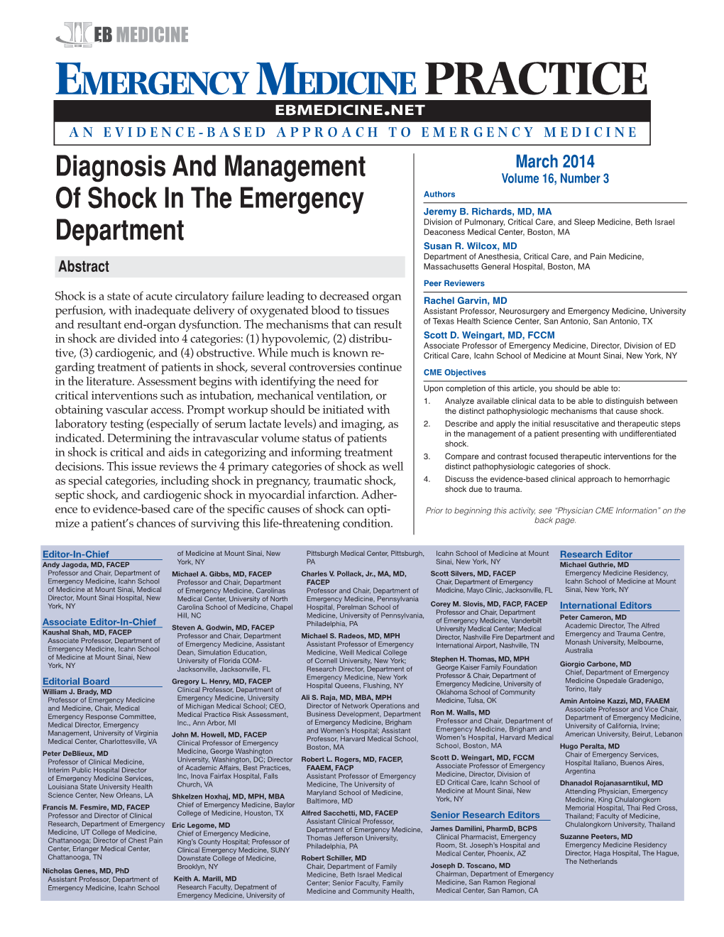 Diagnosis and Management of Shock in the Emergency Department