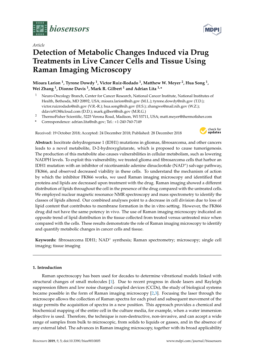 Detection of Metabolic Changes Induced Via Drug Treatments in Live Cancer Cells and Tissue Using Raman Imaging Microscopy