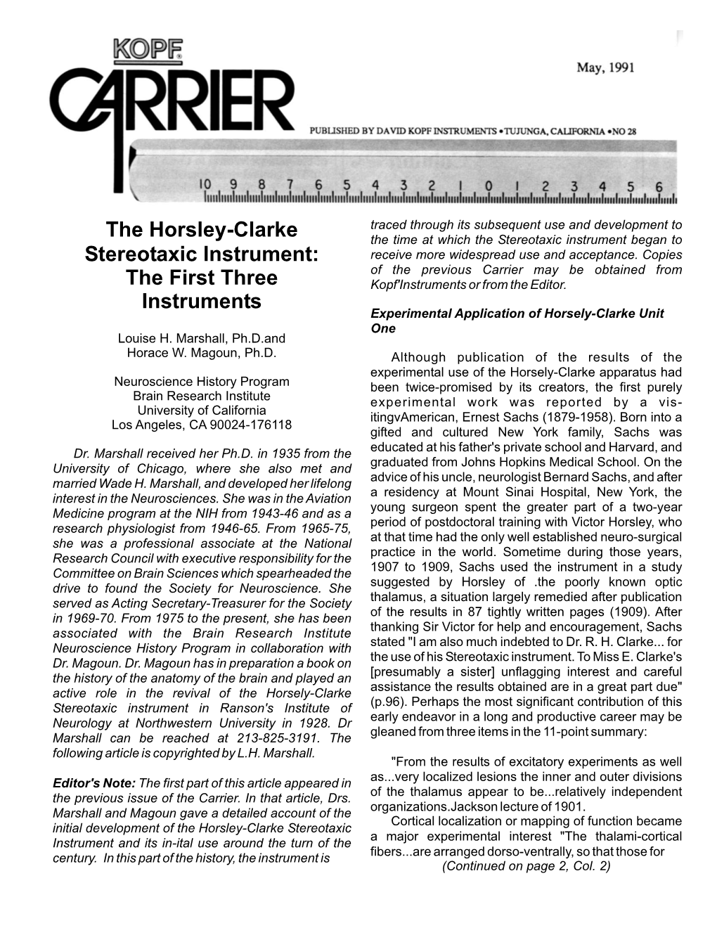 The Horsley-Clarke Stereotaxic Instrument