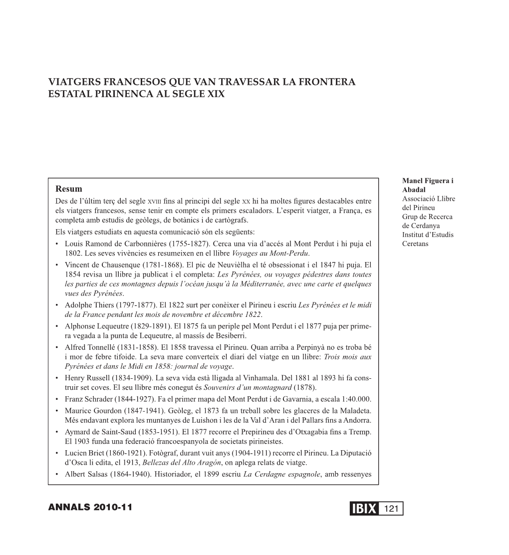 Viatgers Francesos Que Van Travessar La Frontera Estatal Pirinenca Al Segle Xix