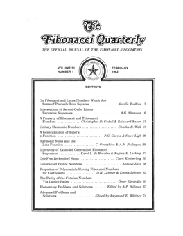 THE OFFICIAL JOURNAL of the FIBONACCI ASSOCIATION on Fibonacci and Lucas Numbers Which Are Sums of Precisely Four Squares Nevill