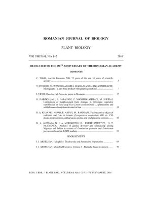 Romanian Journal of Biology Plant Biology
