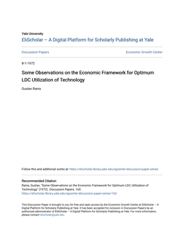 Some Observations on the Economic Framework for Optimum LDC Utilization of Technology