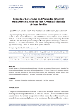 Records of Limoniidae and Pediciidae (Diptera) from Armenia