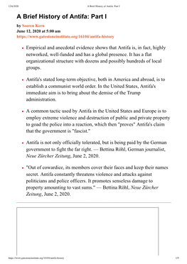 A Brief History of Antifa: Part I a Brief History of Antifa: Part I by Soeren Kern June 12, 2020 at 5:00 Am