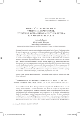 Migración Transnacional Y Medicina Tradicional. Otomíes De San Pablito Pahuatlán, Puebla, En Carolina Del Norte