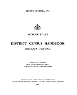 District Census Handbook, Shimoga