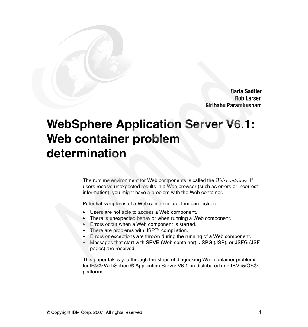 Websphere Application Server V6.1: Web Container Problem Determination