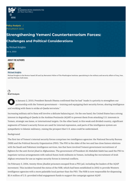 Strengthening Yemeni Counterterrorism Forces: Challenges and Political Considerations by Michael Knights