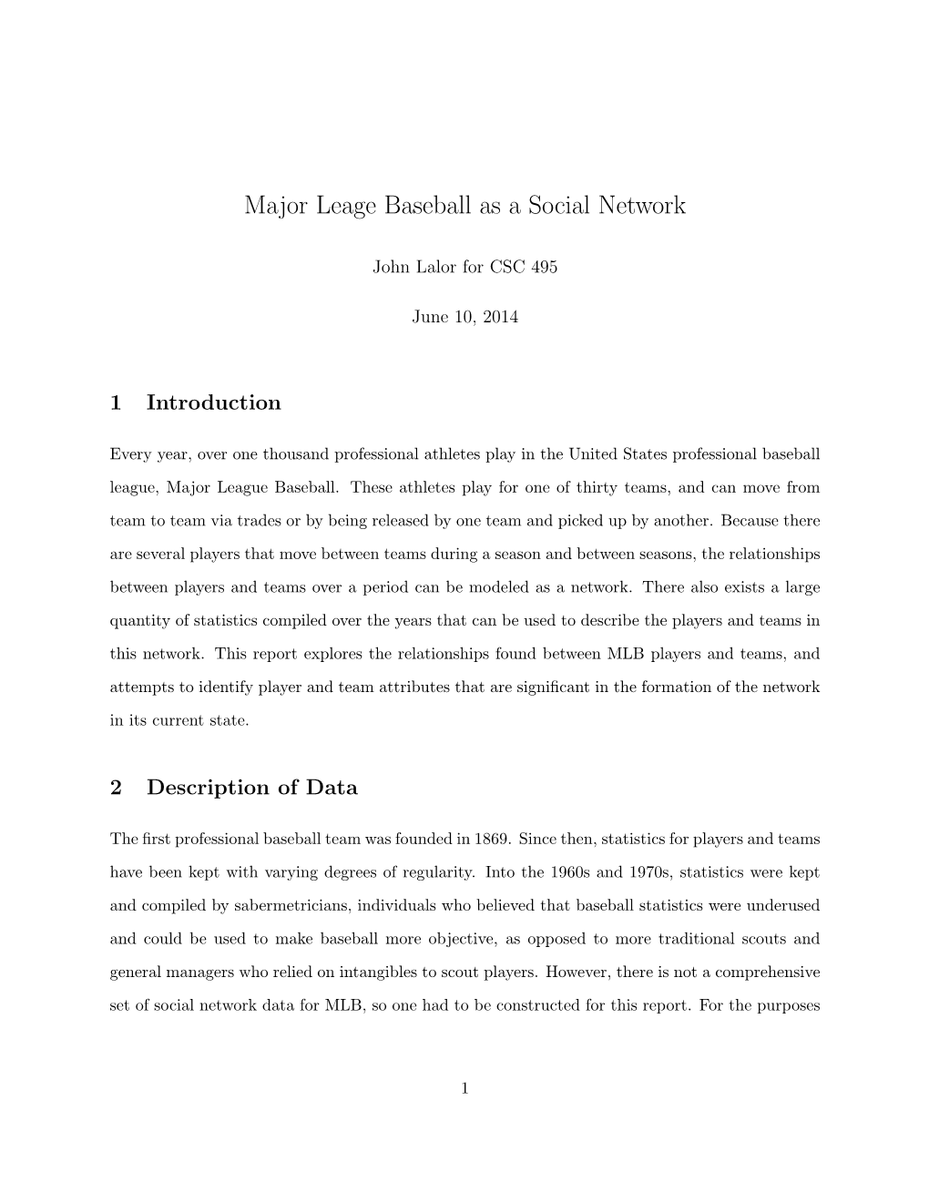 Major Leage Baseball As a Social Network