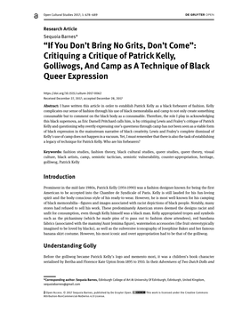 Critiquing a Critique of Patrick Kelly, Golliwogs, and Camp As a Technique of Black Queer Expression