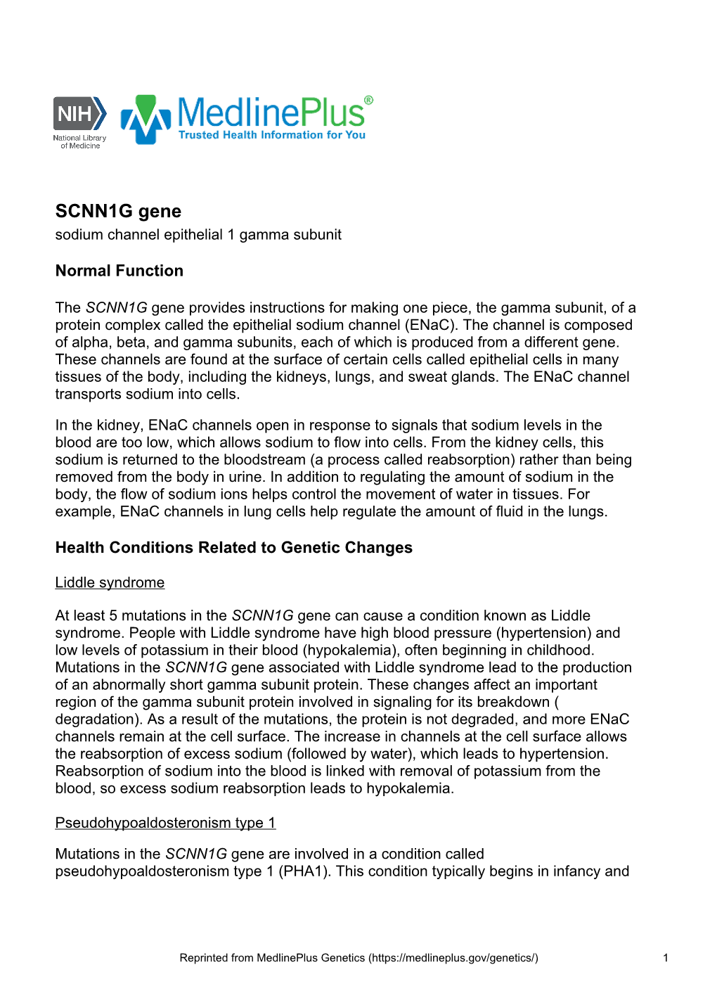 SCNN1G Gene Sodium Channel Epithelial 1 Gamma Subunit