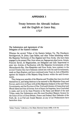 Treaty Between the Abenaki Indians and the English at Casco Bay, 1727