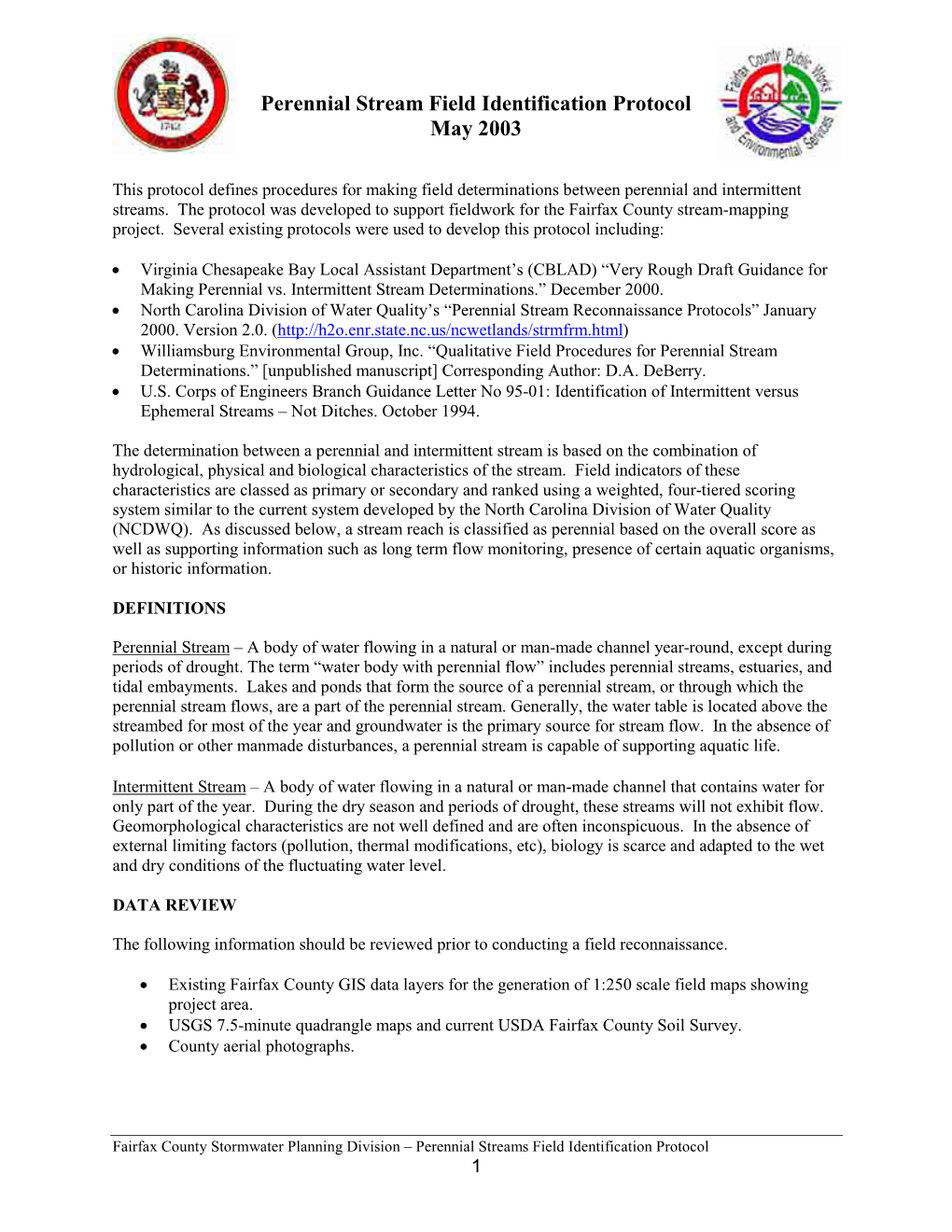 Perennial Streams Field Classification Protocol