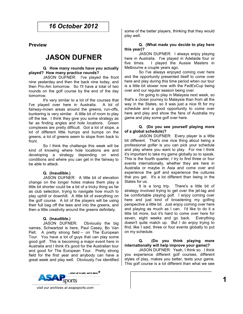 1 Jason Dufner