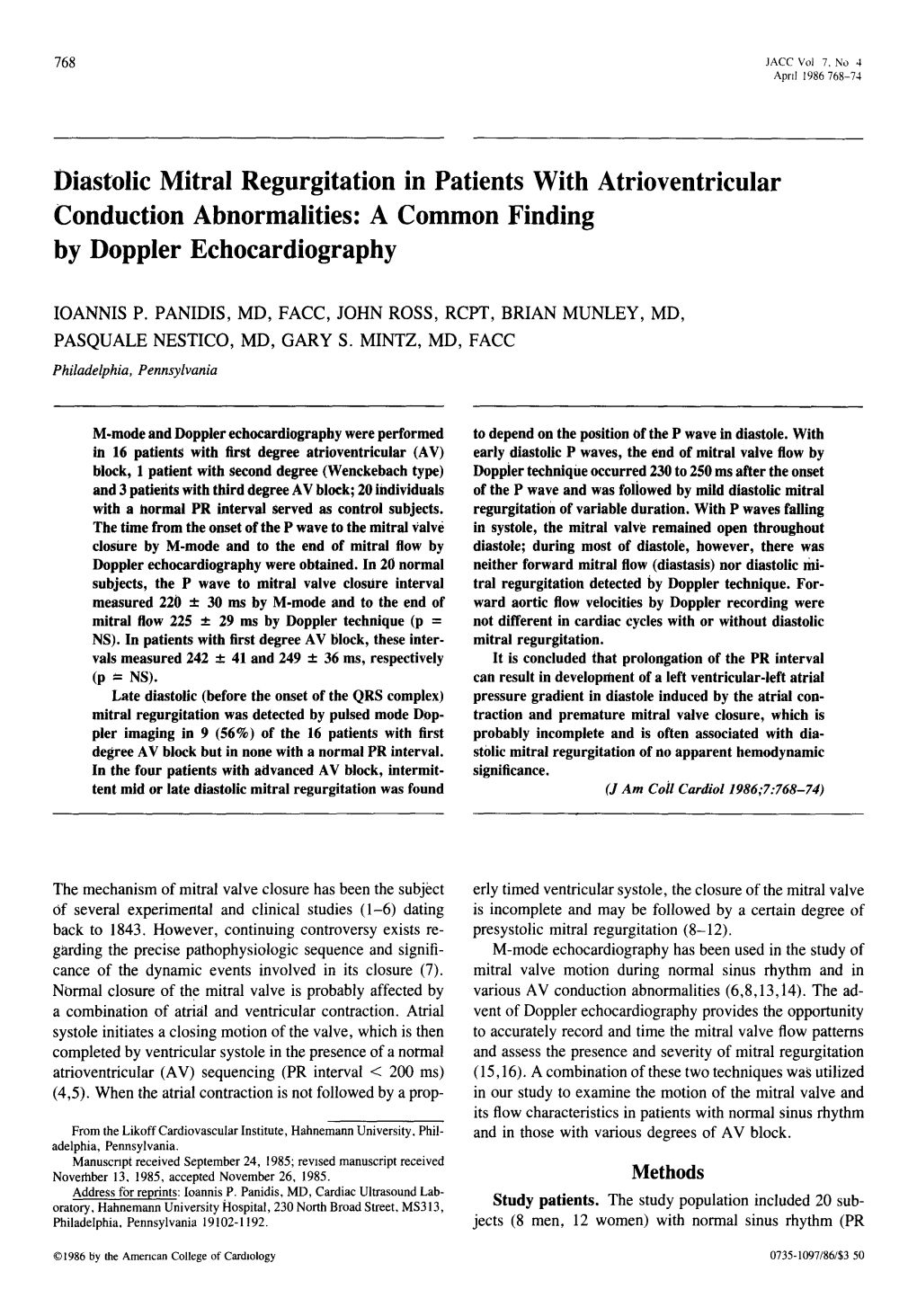 Diastolic Mitral Regurgitation in Patients with Atrioventricular Conduction Abnormalities: a Common Finding by Doppler Echocardiography