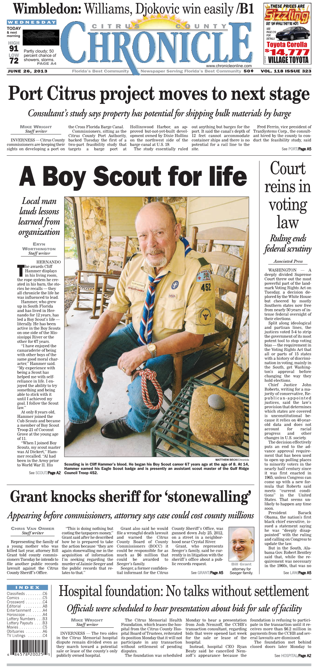 A Boy Scout for Life Reins in Local Man Lauds Lessons Voting Learned from Law Organization Ruling Ends ERYN WORTHINGTON Staff Writer Federal Scrutiny