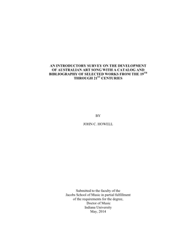 An Introductory Survey on the Development of Australian Art Song with a Catalog and Bibliography of Selected Works from the 19Th Through 21St Centuries