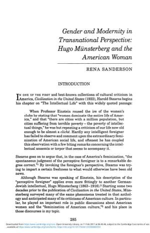 Gender and Modernity in Transnational Perspective: Hugo Munsterberg and the American Woman