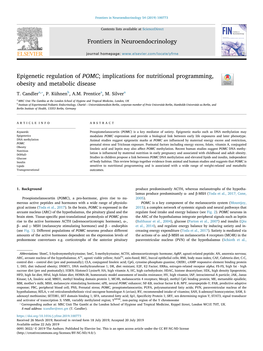 Epigenetic Regulation of POMC; Implications for Nutritional Programming, Obesity and Metabolic Disease T ⁎ T