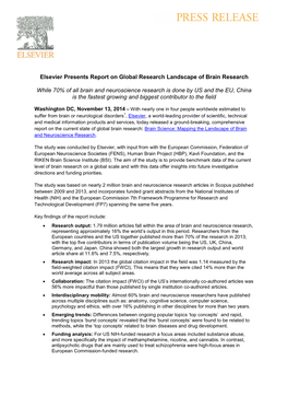 Elsevier Presents Report on Global Research Landscape of Brain Research